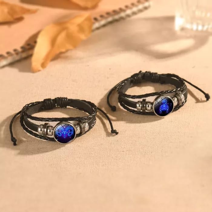 🔥Zodiac Constellation Black Leather Guardian Bracelet 🔥✅